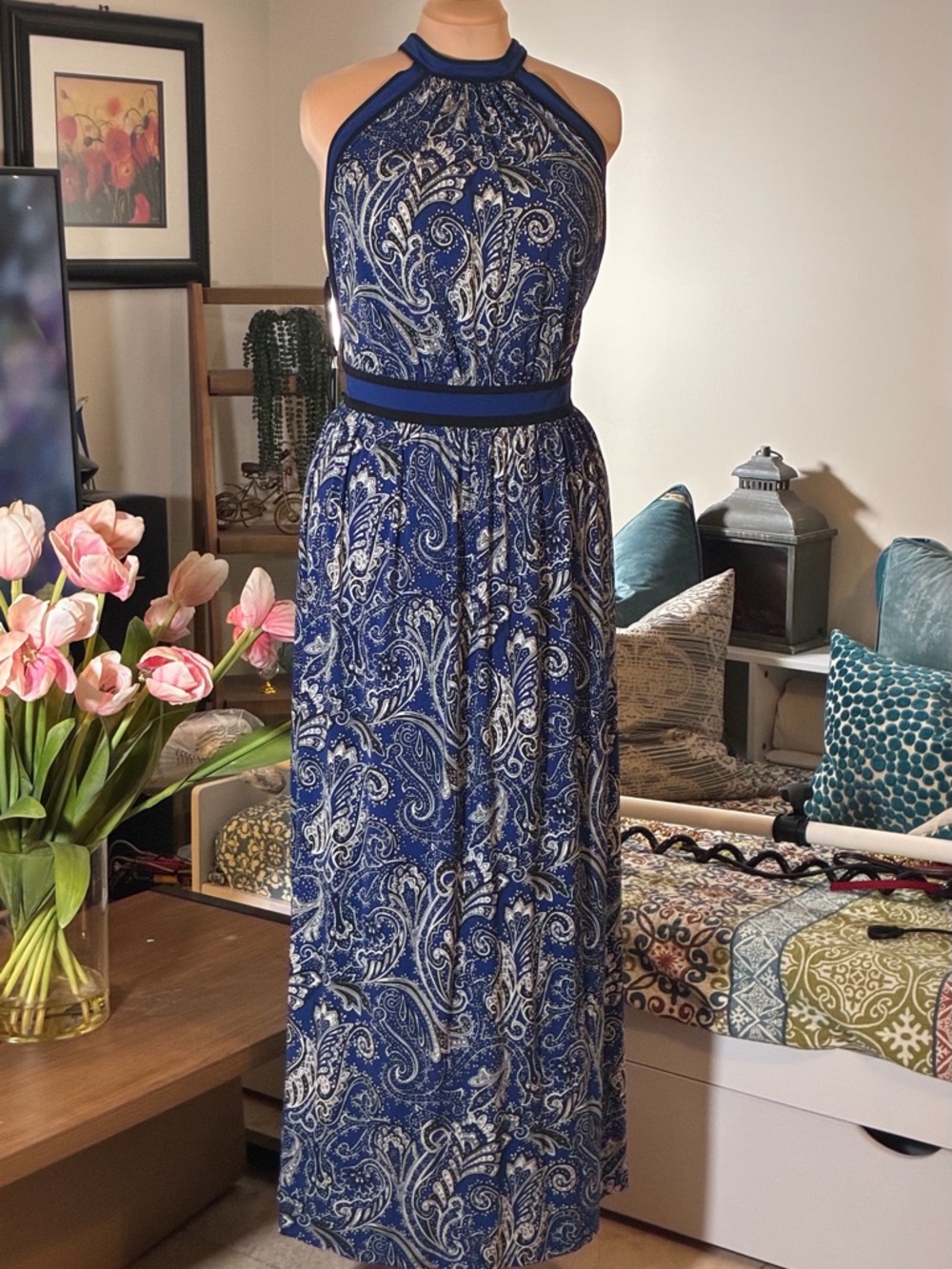 Michael Kors Blue Paisley Halter Maxi Dress - Picture 6 of 10